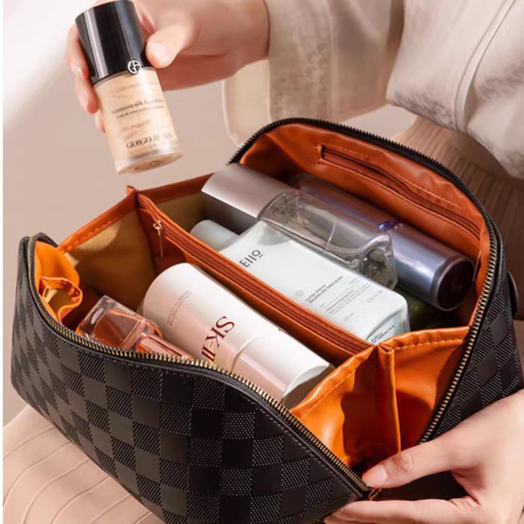 Bolsa Maquiagem Necessaire Feminina Grande Capacidade em Couro PU de Alta Qualidade 3002#