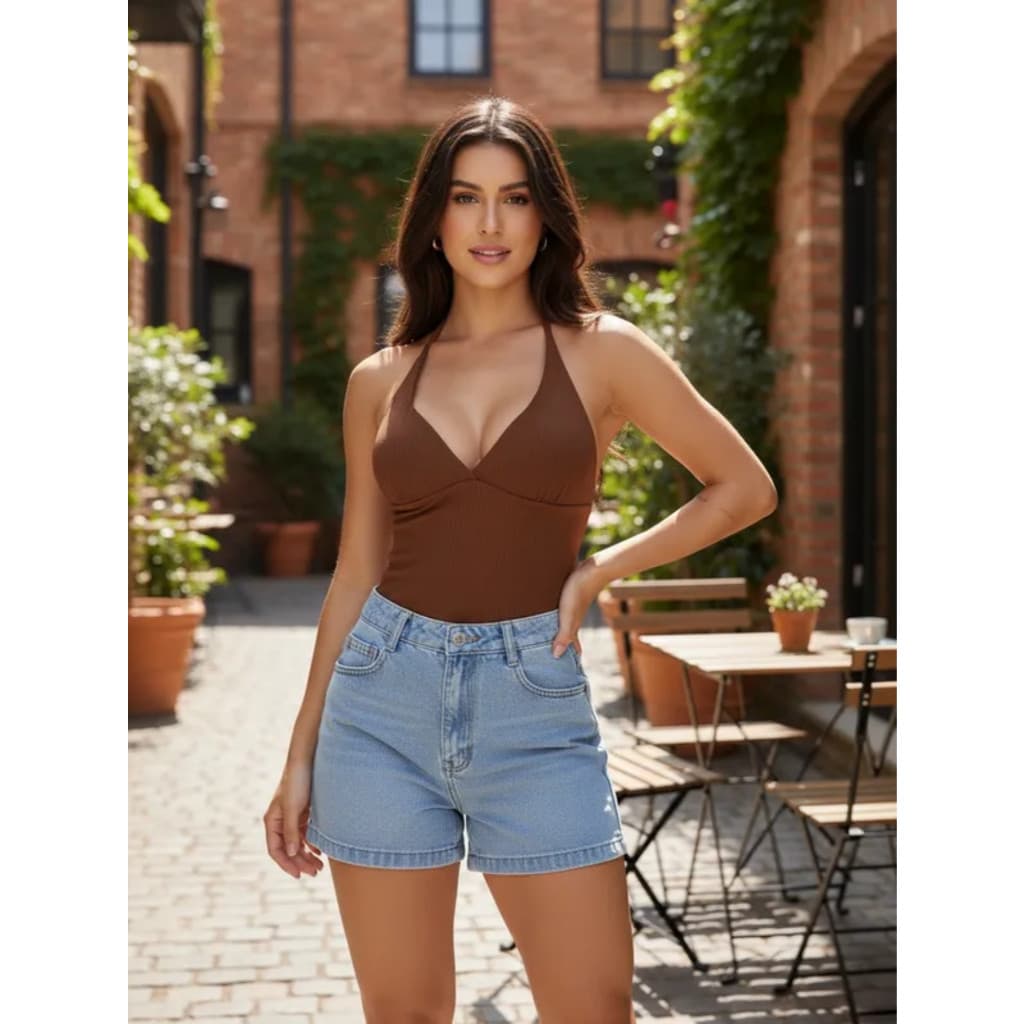 Blusa Camiseta Blusinha Feminina Gola V Lisa Básica Poliester com Elastano com Bojo afd