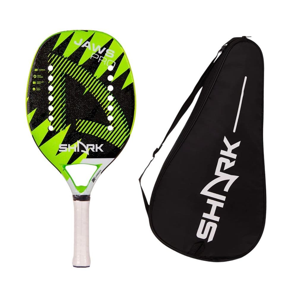 Raquete Beach Tennis Shark Jaws Pró Carbono 3K + EVA Soft Black + 21mm + Tubular Tech + Tratamento