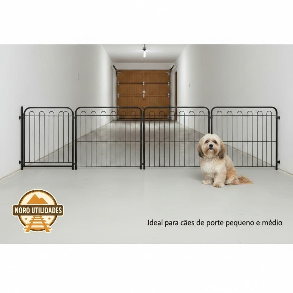 Cercado Com Portão Pet Açomix 65cm Altura Dobrável com Portão Grade Proteção para Cães 265cm Comprimento