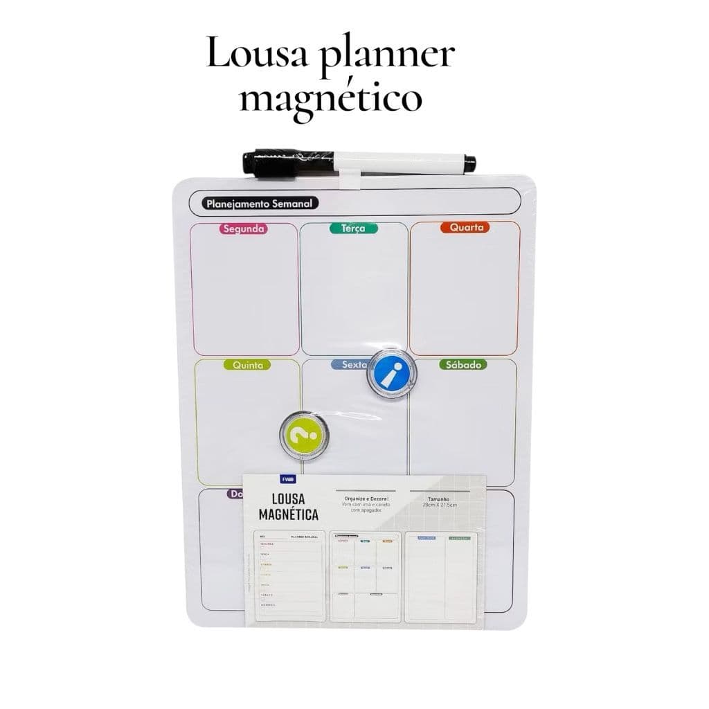 Lousa Magnética Planner Semanal Com 2 Imã Caneta e Apagador Reutilizável De Metal