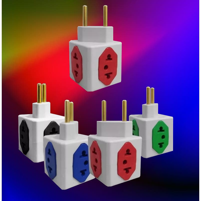 Kit 50 Adaptador de Tomada Cubo Colorido 4 Entradas 10A  20A