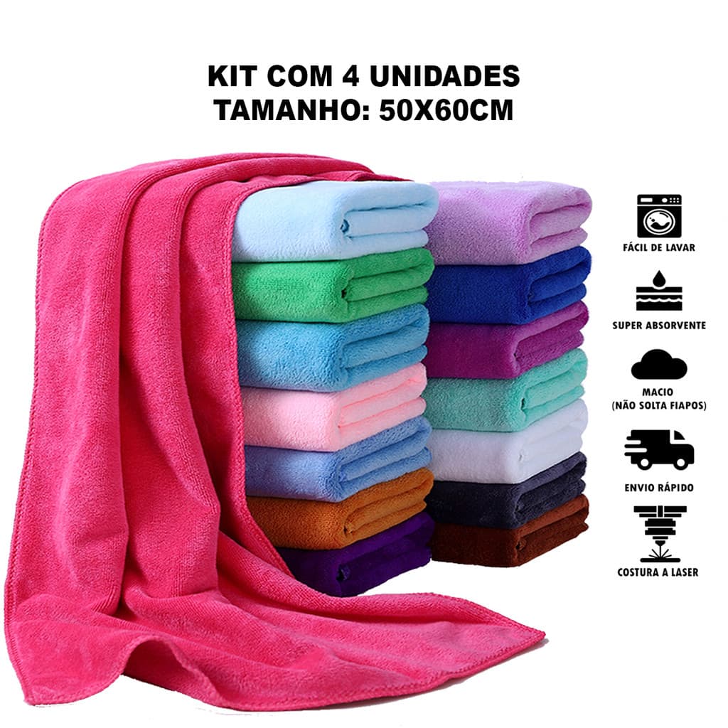 Kit 4 Panos de Chão Grande 50x60cm Microfibra para Limpeza