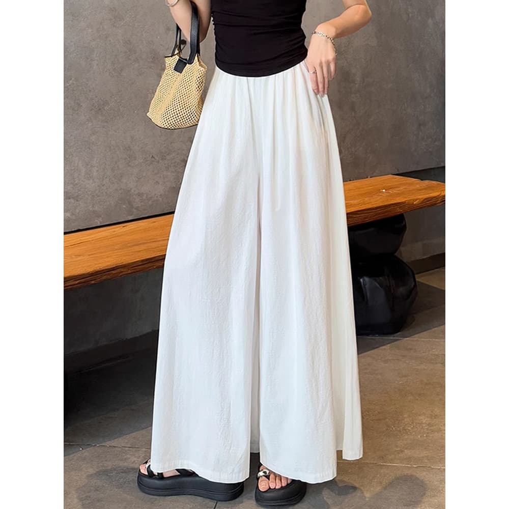 Calças de linho branco feminino verão fino calças de perna larga cintura alta Drape Yamamoto calças saia estilo preguiço