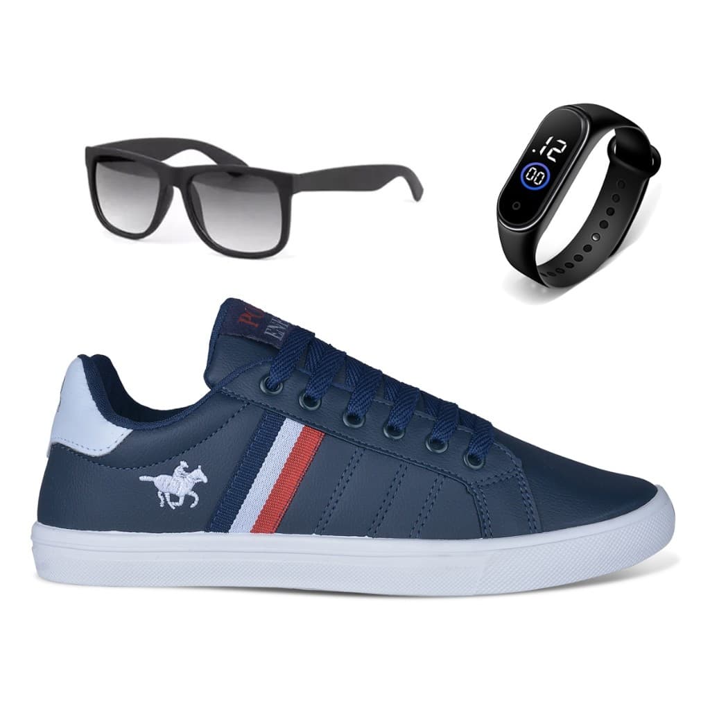 Sapatênis Masculino Polo Energy 3279 Super Leve Macio Conforto + Óculos + Relógio