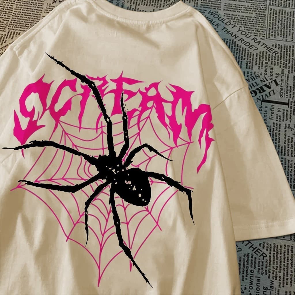 Camiseta Estampada Casual 100% Algodão Scream Spider Streetwear Unissex