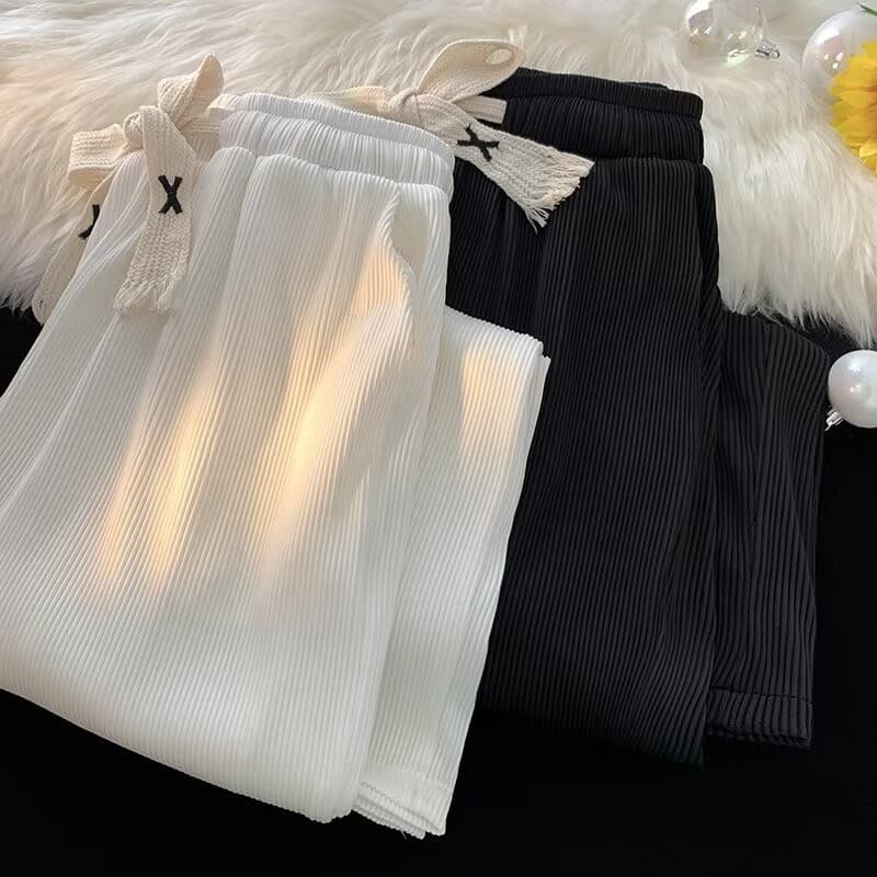 Calças esportivas de seda gelo colheita de vazamento verão estilo fino juventude cintura elástica Drape solto em linha r