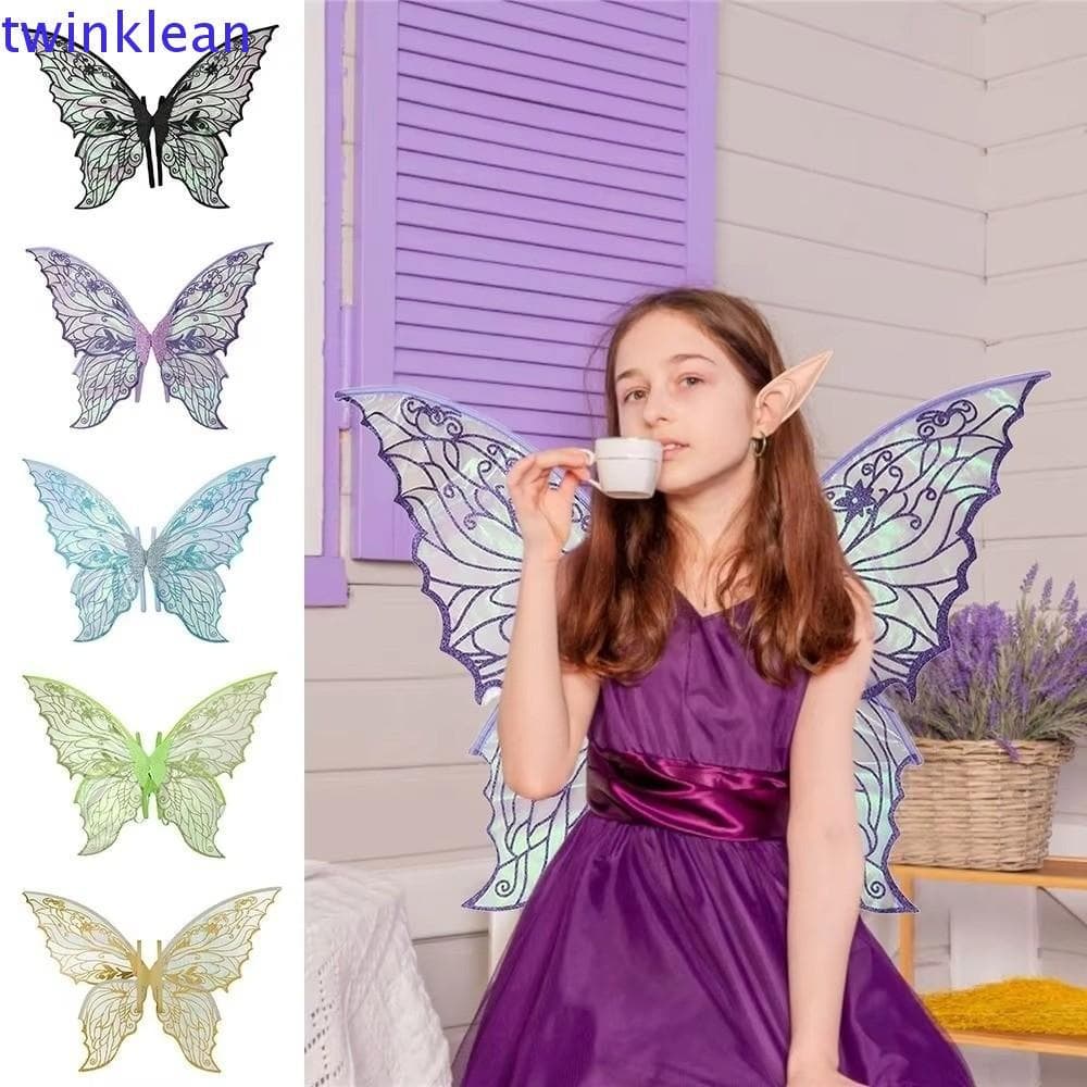 Asas De Fada Borboleta TWINKLEAN , Cosplay Coloridas De Organza Brilhante , Fantasia De Elfo Transparentes Gradientes