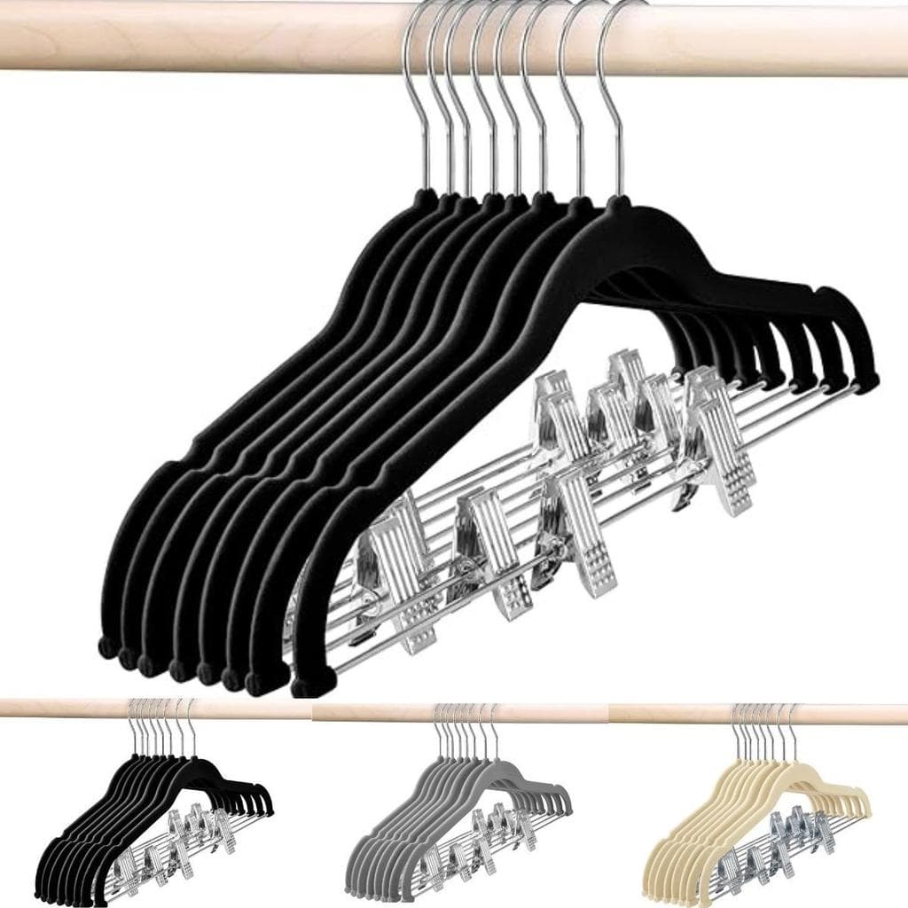 Cabide De Veludo Com Presilhas Metal Slim Resistencia Premium - 10 Unidades