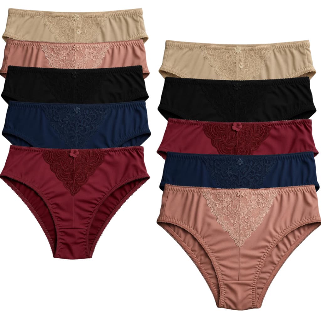 Kit 10 Calçola Plus Size Senhora Delicada Renda V Acabamento Reforçado Microfibra Feminina Dia a Dia Mulher Cintura Alta