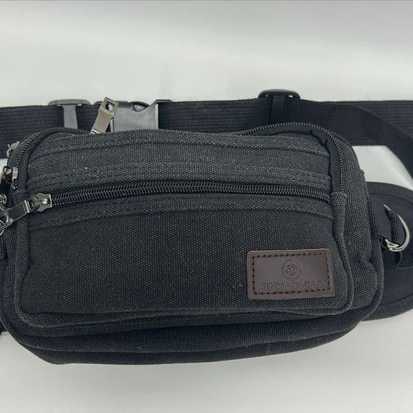 Pochete De Lona Cintura Várias Divisórias Grande Pochete em lona super resistente Preto