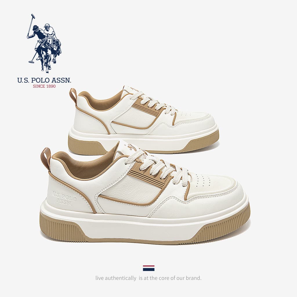 USPA americano Polo Association sapatos brancos genuínos masculinos 2025 novo estilo outono All-Match respirável estilo
