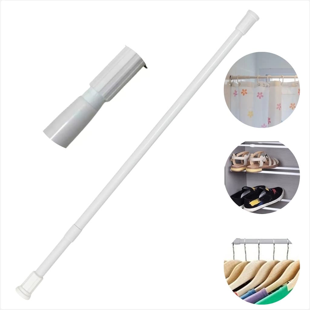 Varão Extensível De Metal Resistente Branco Para Cortina Do Box Do Banheiro Janelas E Pia Da Cozinha