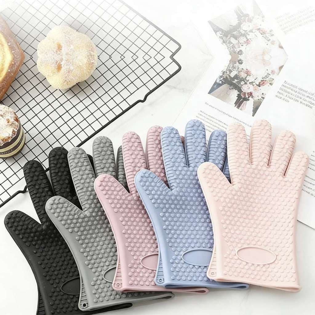 Kit 2 Luvas Térmicas de Silicone para Forno, 5 Dedos, Lavável, Resistente ao Calor 230°C