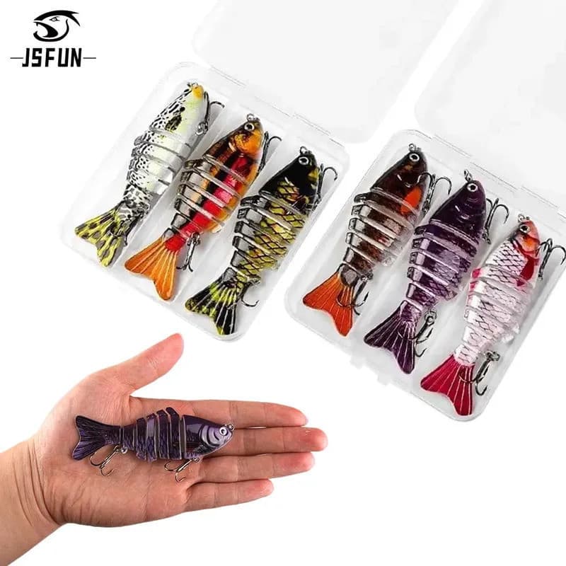 JSFUN3PCS/Box Isca Artificial Realista de 7 Segmentos Swimbait Crankbait Isca Dura Lenta 10cm/15g Isca Artificial Acessó