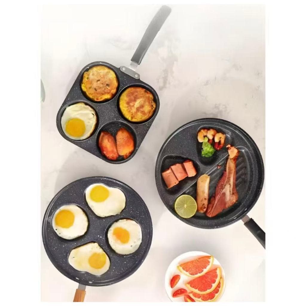 Uma frigideira de aço inoxidável, adequada para fritar ovos, hambúrgueres, omeletes e bifes.LH