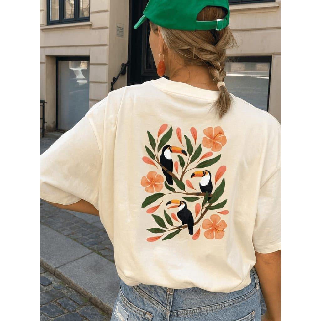 Camiseta Oversized Floral Brasileira Moda Verão Tshirt Estilosa Gola Redonda - Florais Tucano