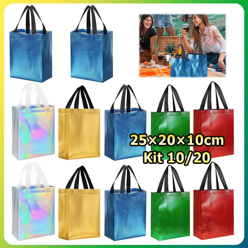 Kit 10/20 Saco de compras não tecido saco para presentes de festa reutilizável saco de compras 25x20x10cm cor opcional