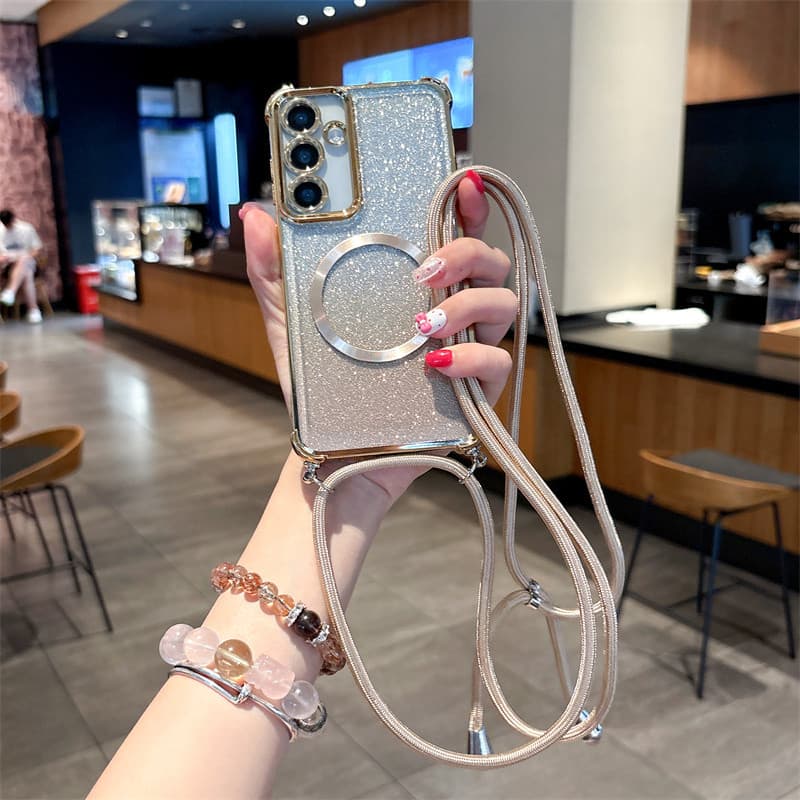 Crossbody Cordão Colar Casos Para Samsung Galaxy S26 Ultra S25FE S24 S24 S23 Borda Chapeamento Claro Capa Magnética