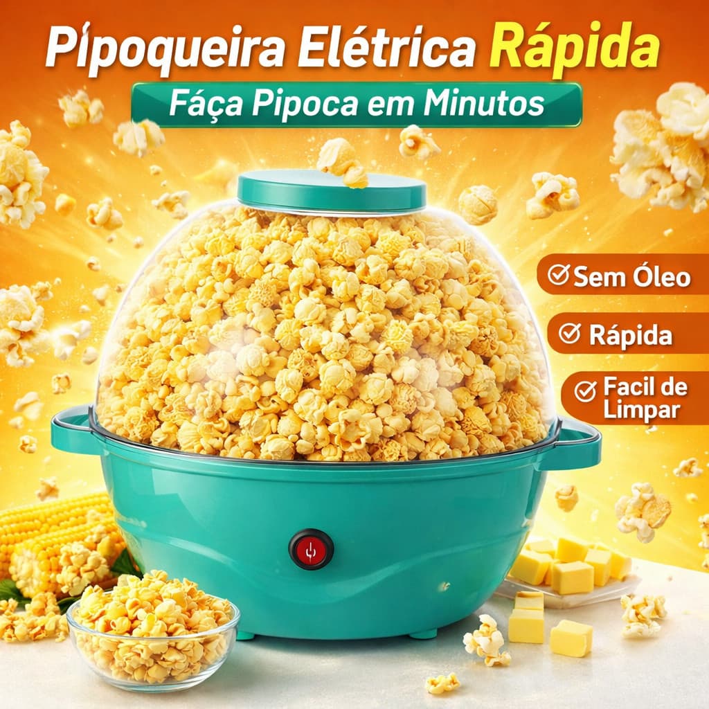 Pipoqueira Elétrica 500W com Tampa Transparente Aquecimento Rápido para Fazer Pipoca em Casa