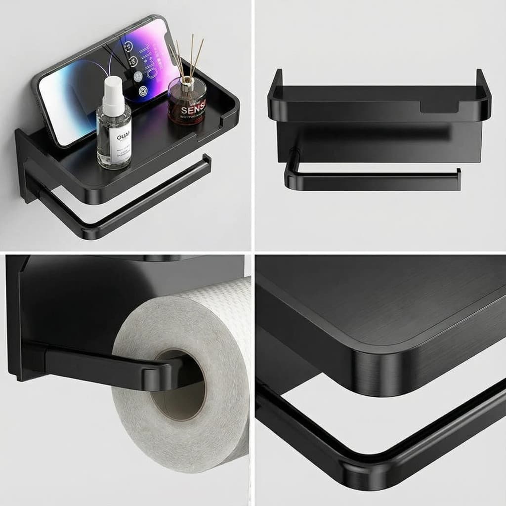 Porta Papel Higiênico com Suporte Celular Banheiro Fixação Adesiva Sem Furo