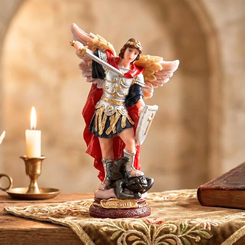 São Miguel Arcanjo 15 cm Resina Colorido Pintado à Mão Imagem Estátua Católica Decoração Proteção