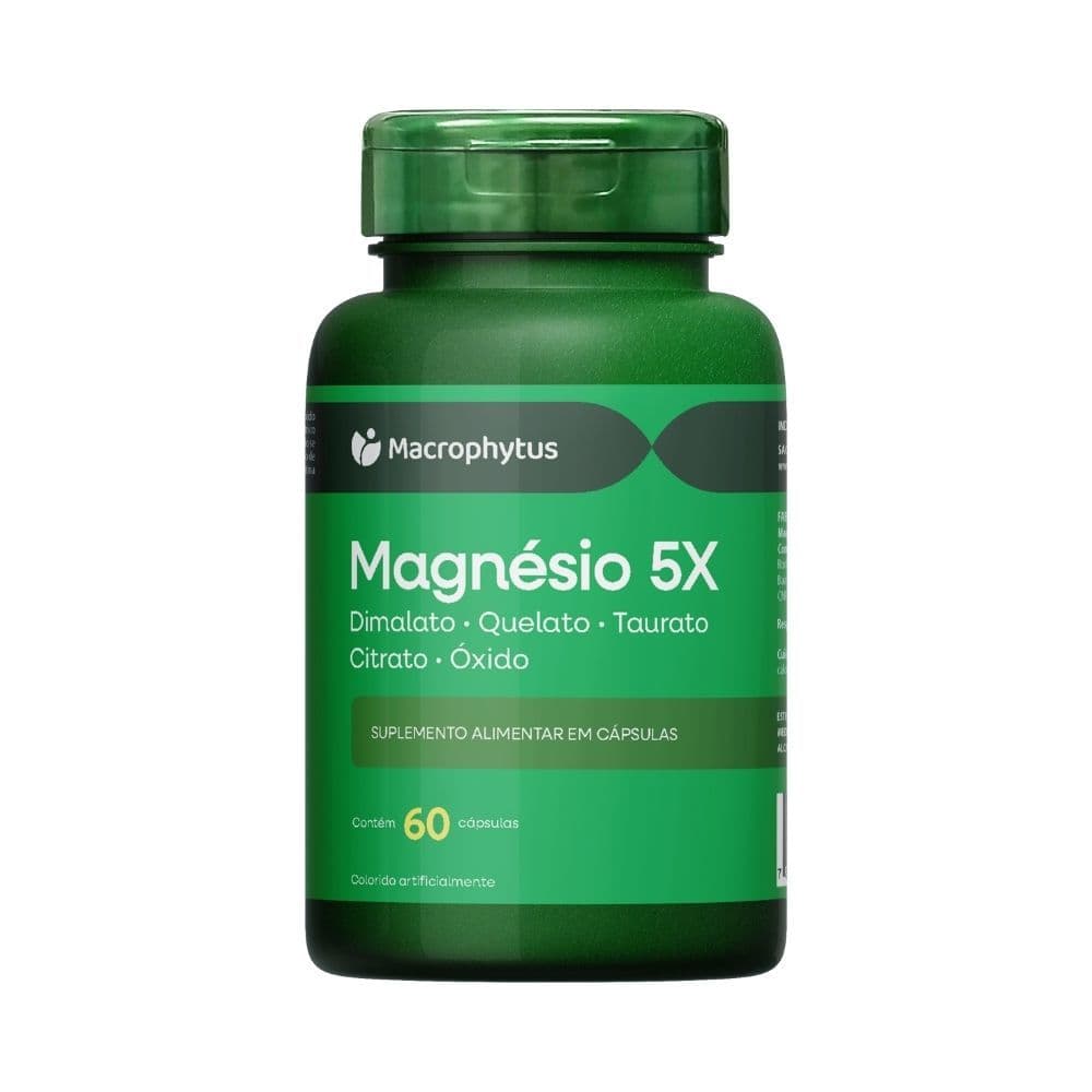 5 Magnésios 5 em 1 60 cápsulas Magnesio Dimalato, Quelato, Taurato, Citrato e Oxido