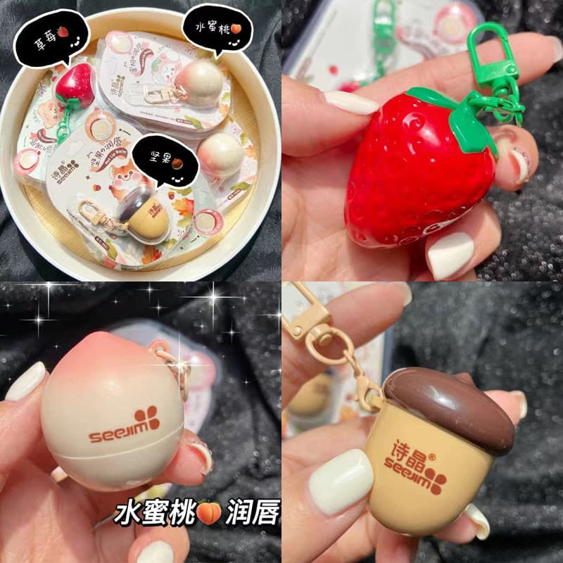 Pendurado tipo corrente sabor fruta bálsamo labial hidratante hidratante hidratante masculino feminino crianças batom re
