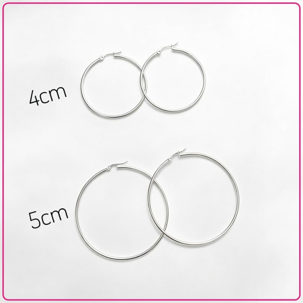 Par de Brincos Argola Aço Inoxidável 316L | Antialérgico Prata 4cm ou 5cm – Feminino