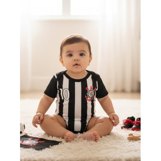 Body Infantil Bebê Corinthians Temático Mesversario Promoção