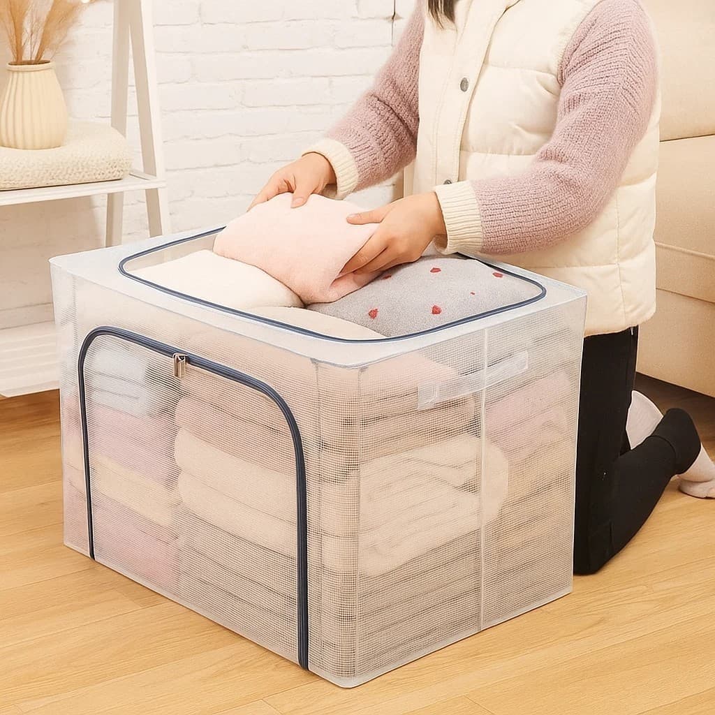 Caixa Organizadora Empilhável 100L 66L 24L Baú Tampa Resistente Armazenar Roupas Brinquedos