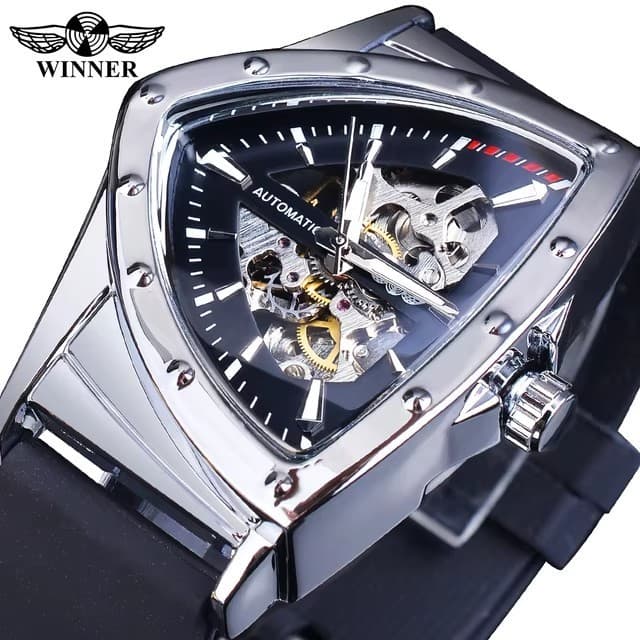 Relógio Masculino Winner Estilo Esportivo, Relógio Mecânico Transparente, Relógio Automático Militar Triangular