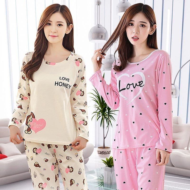Pijamas femininos de manga comprida conjunto de pijamas femininos Homewear versão coreana primavera outono feminino mang