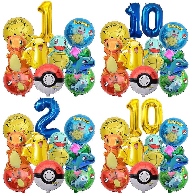 5-11 Pçs Conjunto De Balões Pokemon Pikachu Com 32 Polegada Ouro Azul Número Folha Balão 1-13Years Para Crianças Festa D