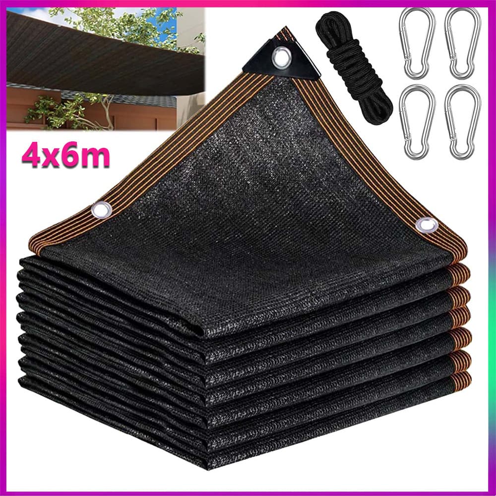 4×6m Tela de Sombreamento Shade Toldo Sombra Cobertura para Carro Garagem Piscina Jardim Proteção UV Sol preto