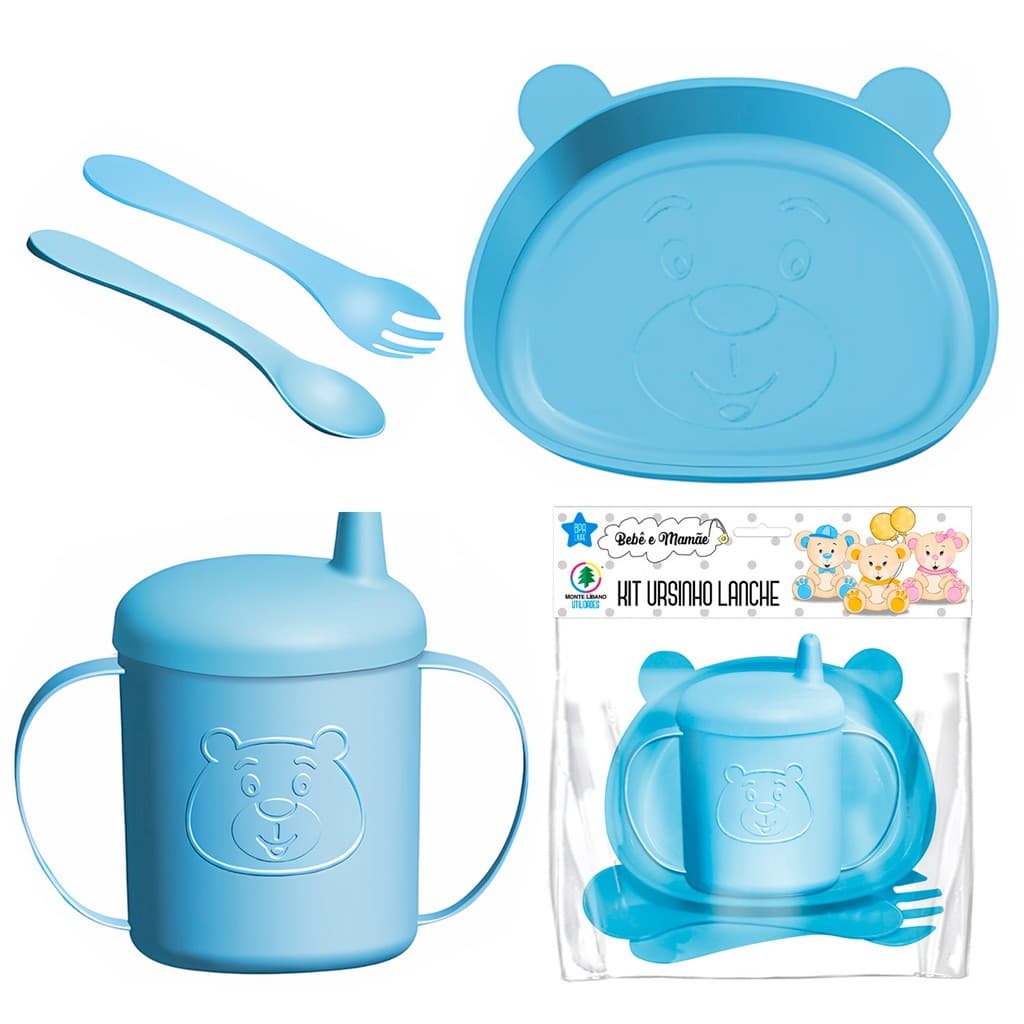 Kit Refeição Alimentação Infantil Com Copo Prato E Talheres 4 Peças - Monte Líbano
