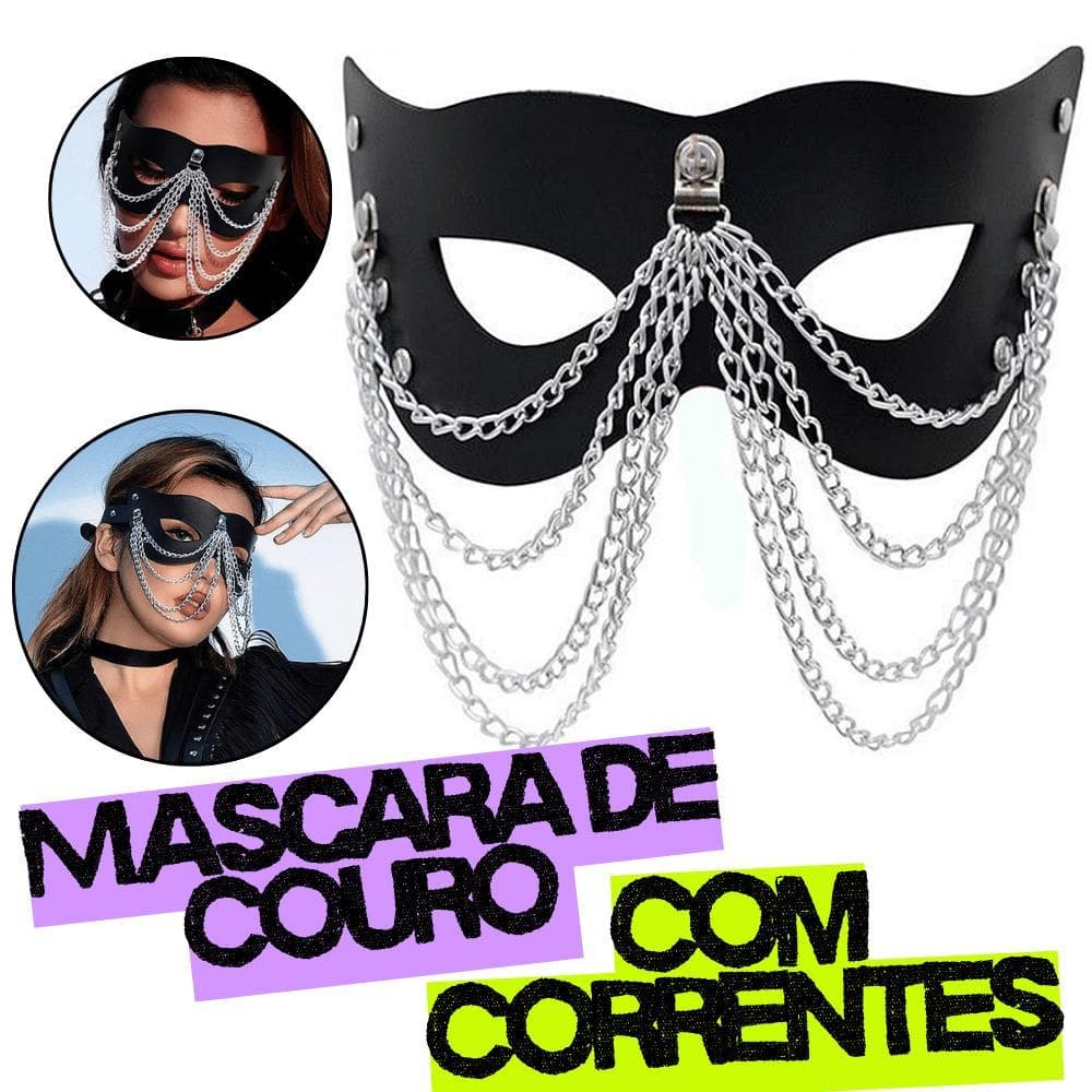Mascara em Couro com Correntes Com Regulagem de Tamanho Fantasia Cosplay Carnaval Festa Baile
