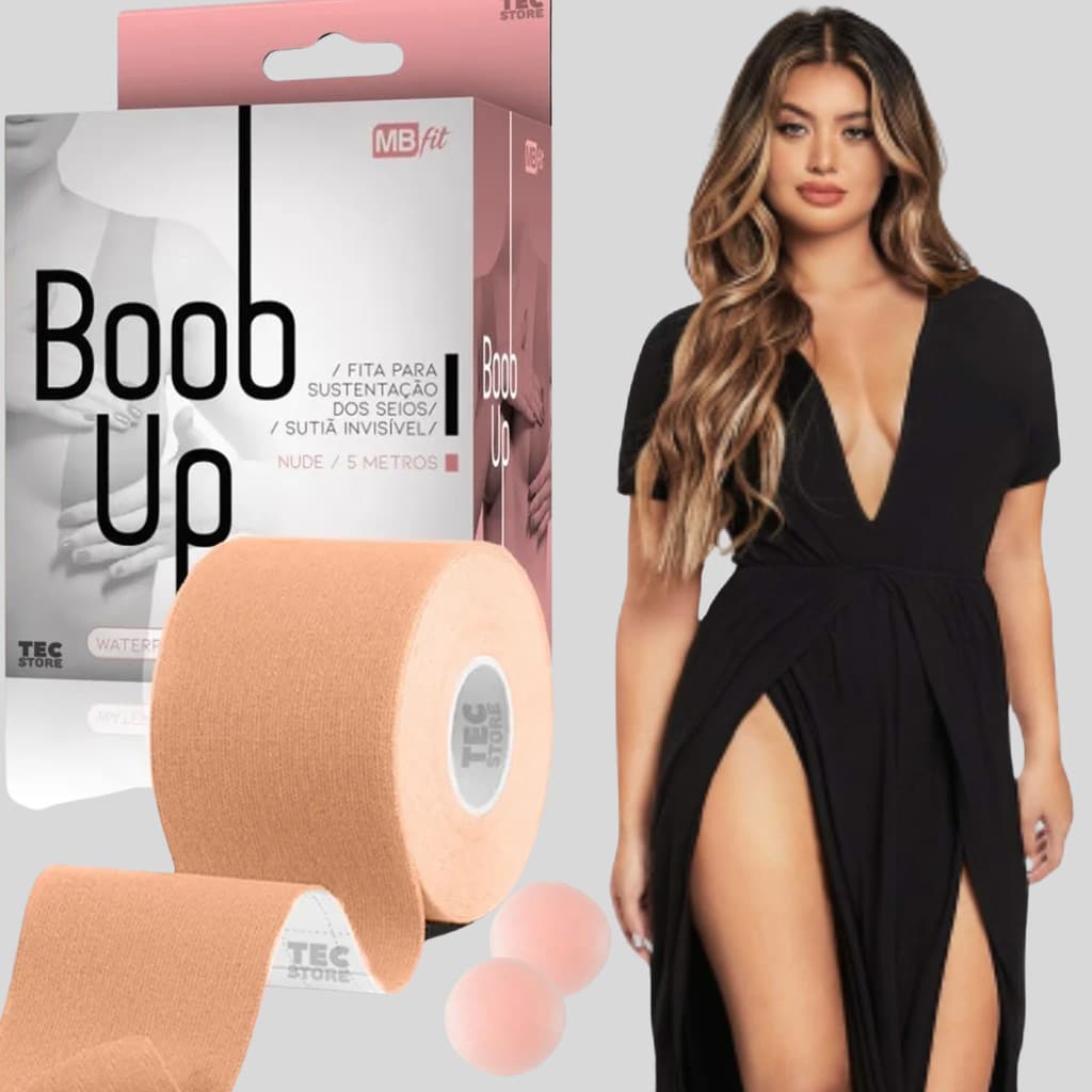 Kit Uma Fita Levanta Peito Sutiã Invisível Adesivo + Um Protetor de Mamilos Tapa Bico de Seios