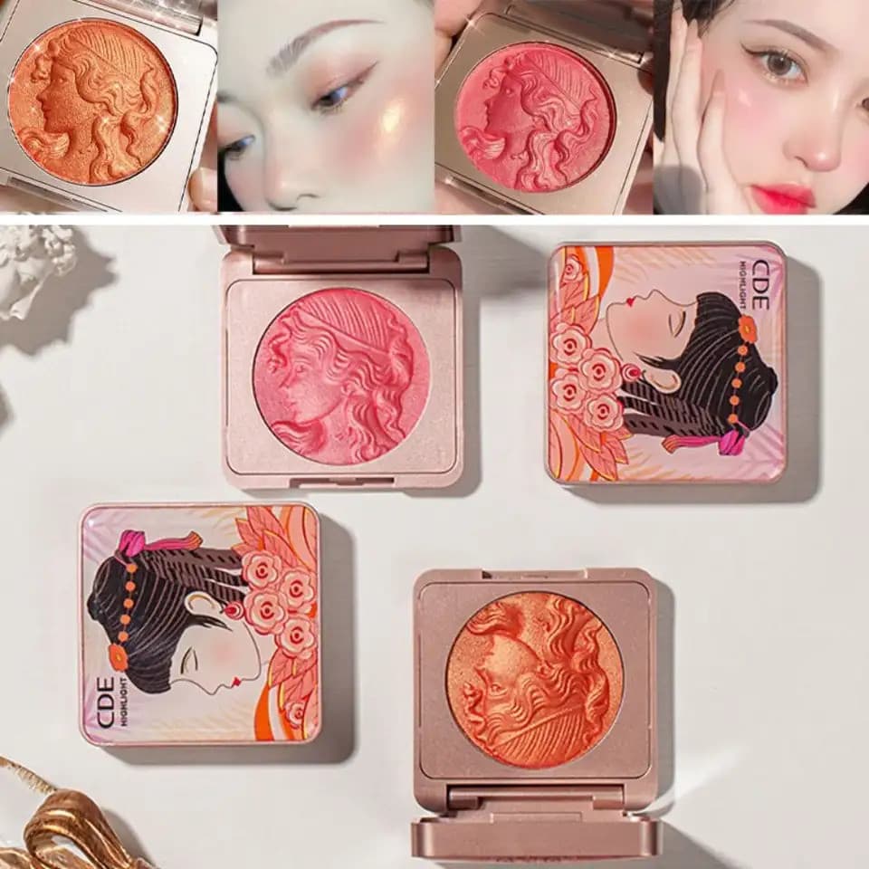 Iluminador em Pó com Glitter para Rosto, Blush em Relevo, Pó Cintilante de Longa Duração, Rosa Coral, para Bochechas e S