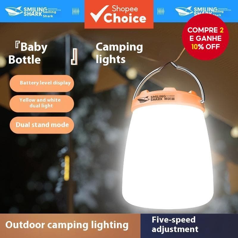 Lanterna De Camping Recarregável - 5 Modos À Prova D'água Com Alça (Amarelo/Branco)