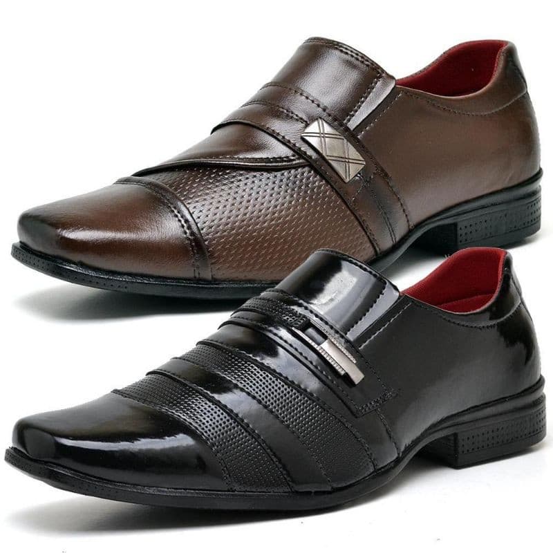 Kit 2 Pares Masculino Sapato Social Marrom Preto Verniz Confortável Igreja Trabalho Advogado Festa