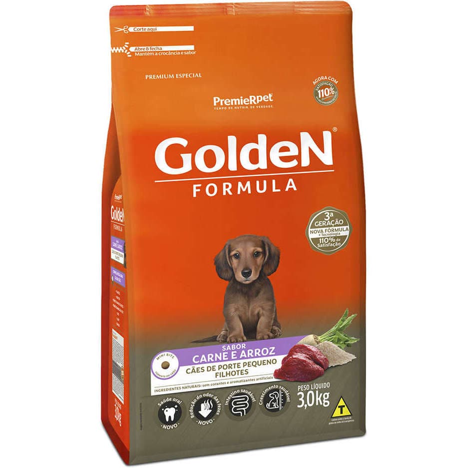 Ração Golden Formula Carne e Arroz para Cães Filhotes de Raças Pequenas 3kg
