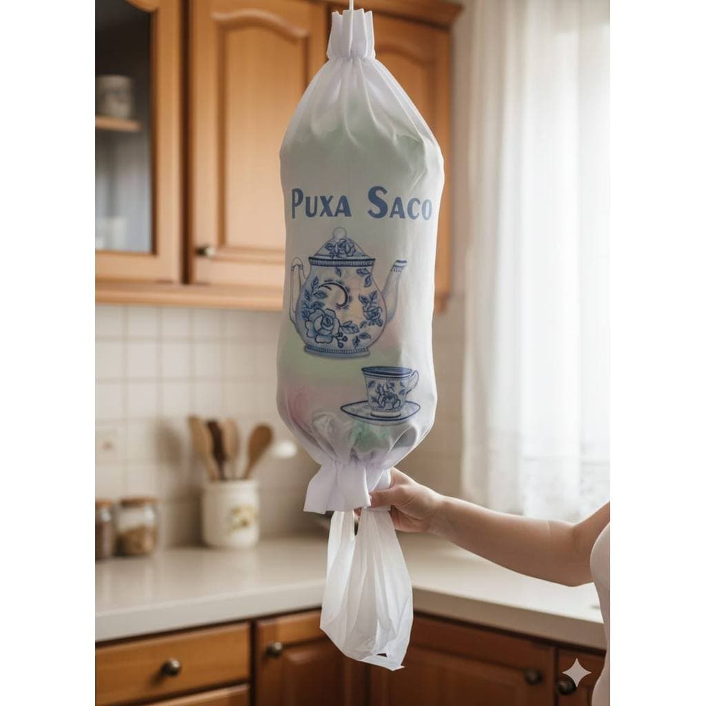 PUXA SACO BRANCO ESTAMPADO - FÁCIL ORAGNIZAÇÃO PRAS SUAS SACOLAS PLASTICAS