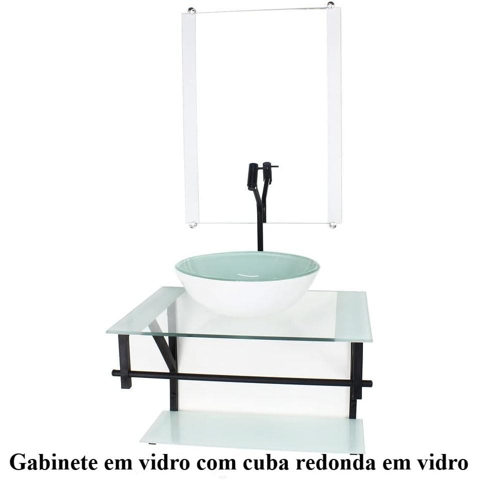 Gabinete em vidro com cuba redonda em vidro