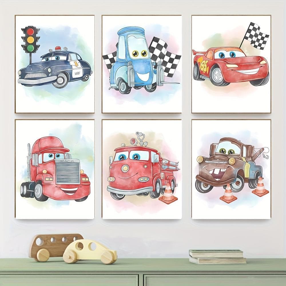 Quadros decorativos 6 Peças Desenho Infantil Relampago Mcqueen