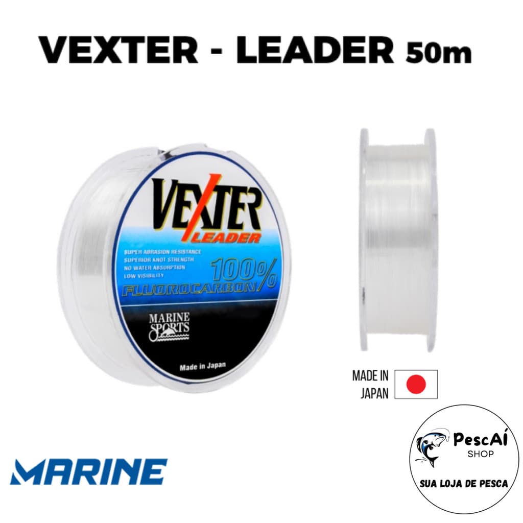 Linha Fluorocarbono - Vexter Power Leader - Marine Sports - Leader - 50 Metros