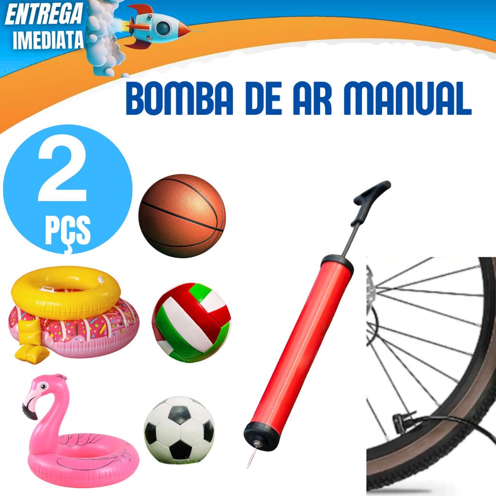 2 Bombas de Ar Manual para Encher Bola Futebol Futsal Basquete Futevôlei Boia Colete Bexigas Bola Pilates