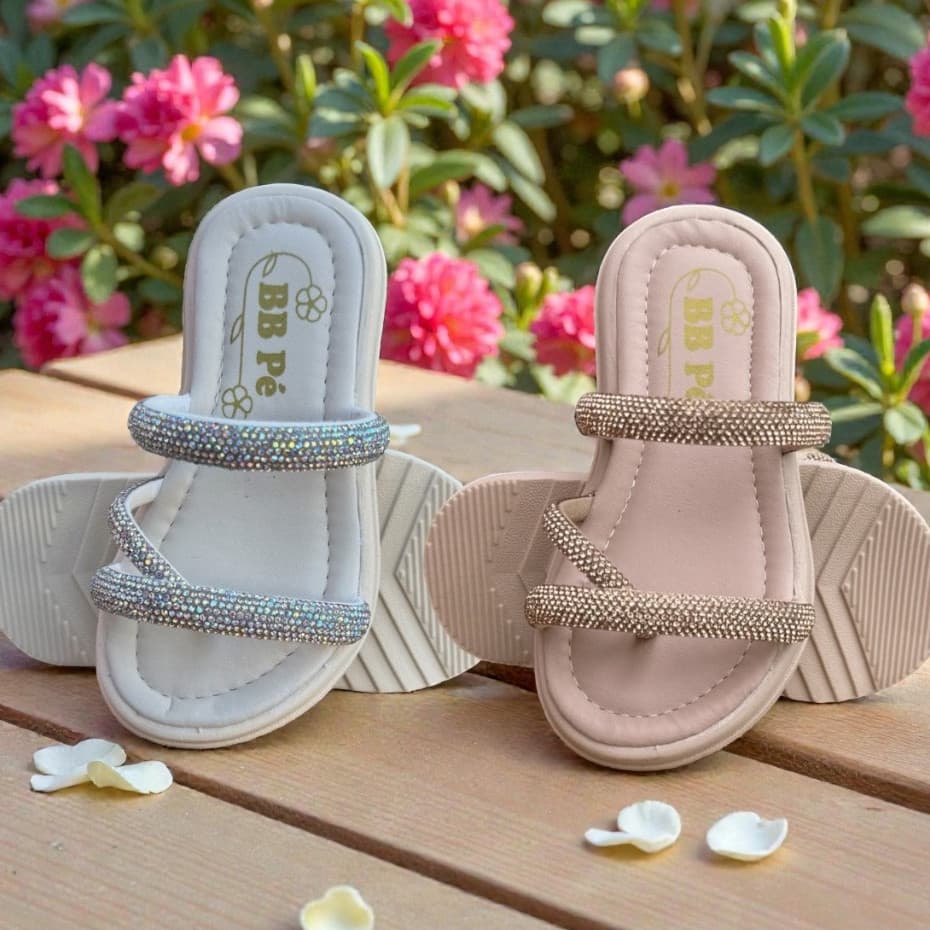 Kit 2 Pares Rasteirinha Dedinho strass Infantil Feminina