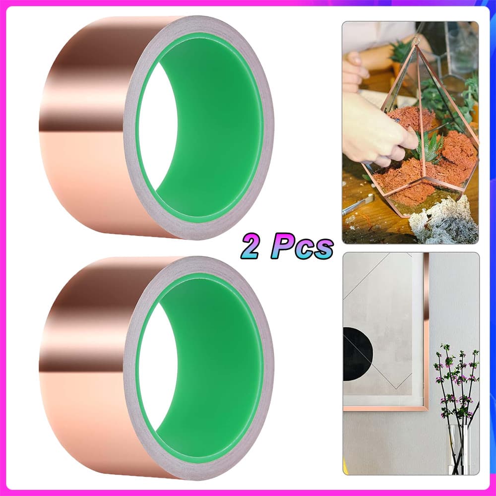2 Pcs 50mm x 10m Fita de Folha Cobre,com Adesivo Condutor para Violão,Artesanato,Soldagem,Reparos Elétricos,Aterramento