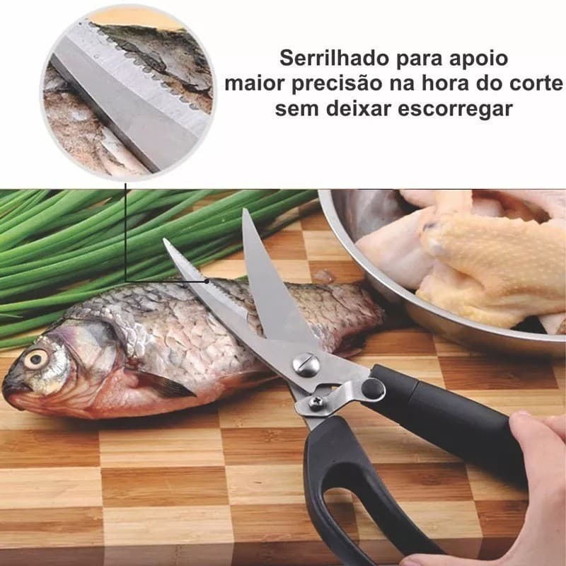 Tesoura Trinchar Aço Inox Cozinha Corte Frango Peixe Aves